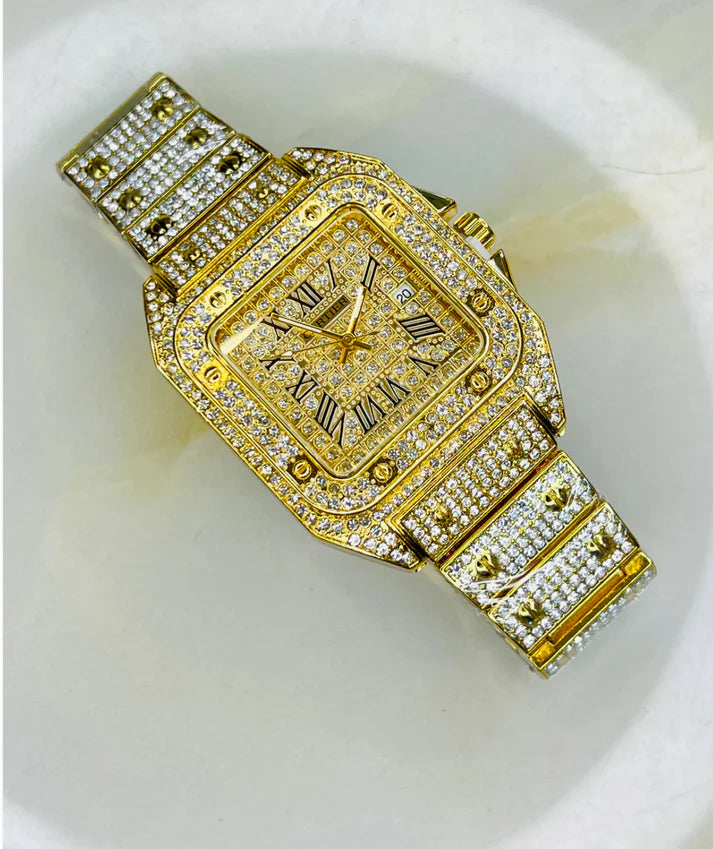 Golden Iced Cartier Replica Watch - Premium Quality | J Hoze Mart