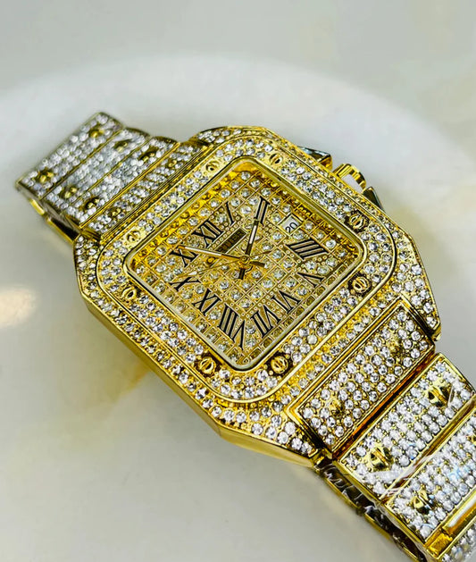 Golden Iced Cartier Replica Watch - Premium Quality | J Hoze Mart