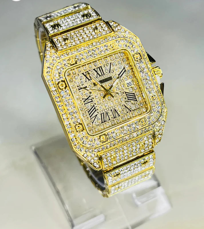 Golden Iced Cartier Replica Watch - Premium Quality | J Hoze Mart