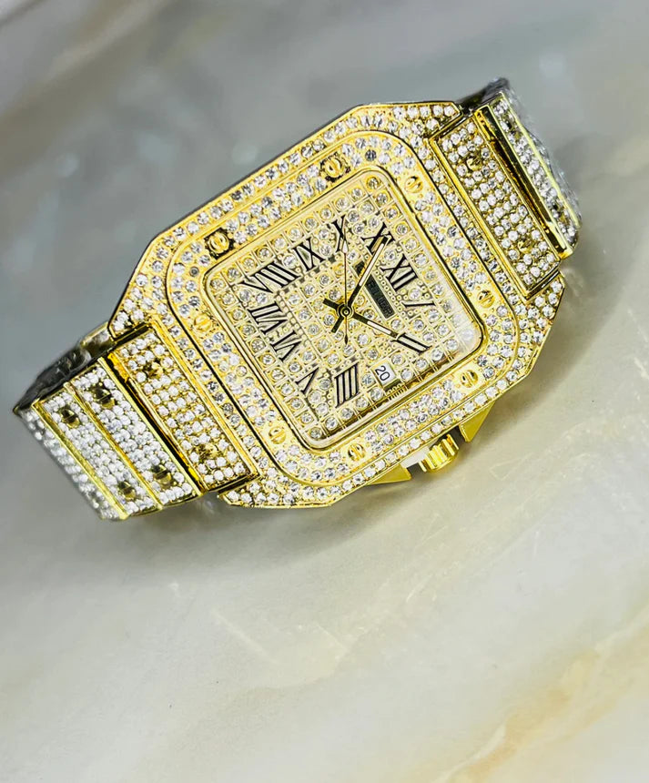 Golden Iced Cartier Replica Watch - Premium Quality | J Hoze Mart