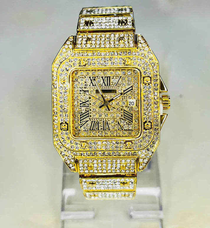 Golden Iced Cartier Replica Watch - Premium Quality | J Hoze Mart